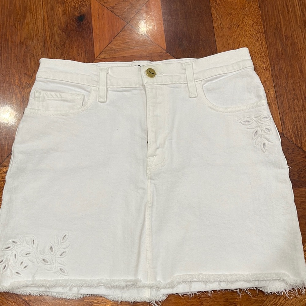 FRAME WHITE DENIM JEAN SKIRT